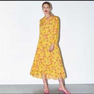 Zara yellow floral midi dress